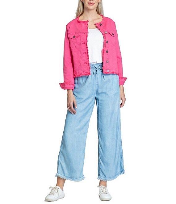APNY Collarless Frayed Long Sleeve Jean Jacket Product Image