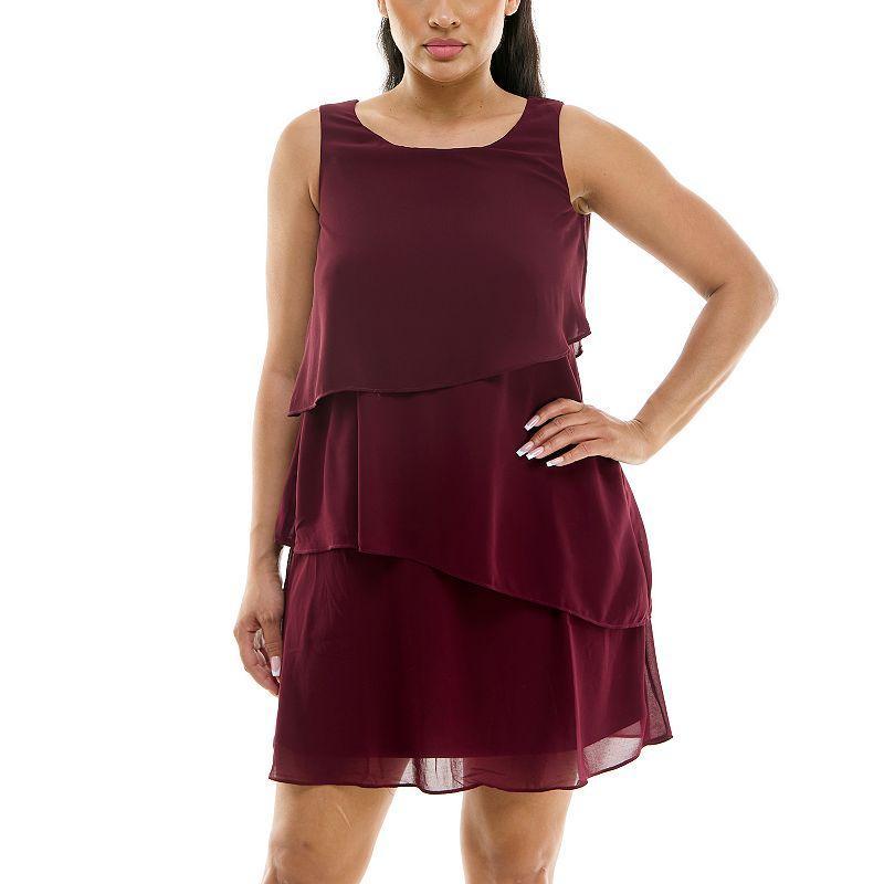 Women's Nina Leonard Layered Float Dress, Size: Medium, Deep Red Product Image