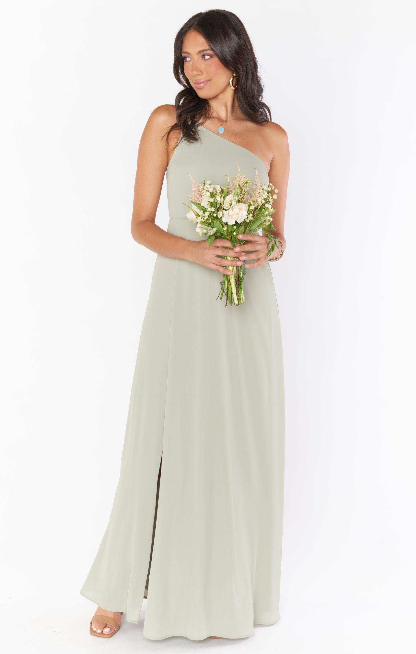 Shannon One Shoulder Dress ~ Moss Green Crisp Product Image