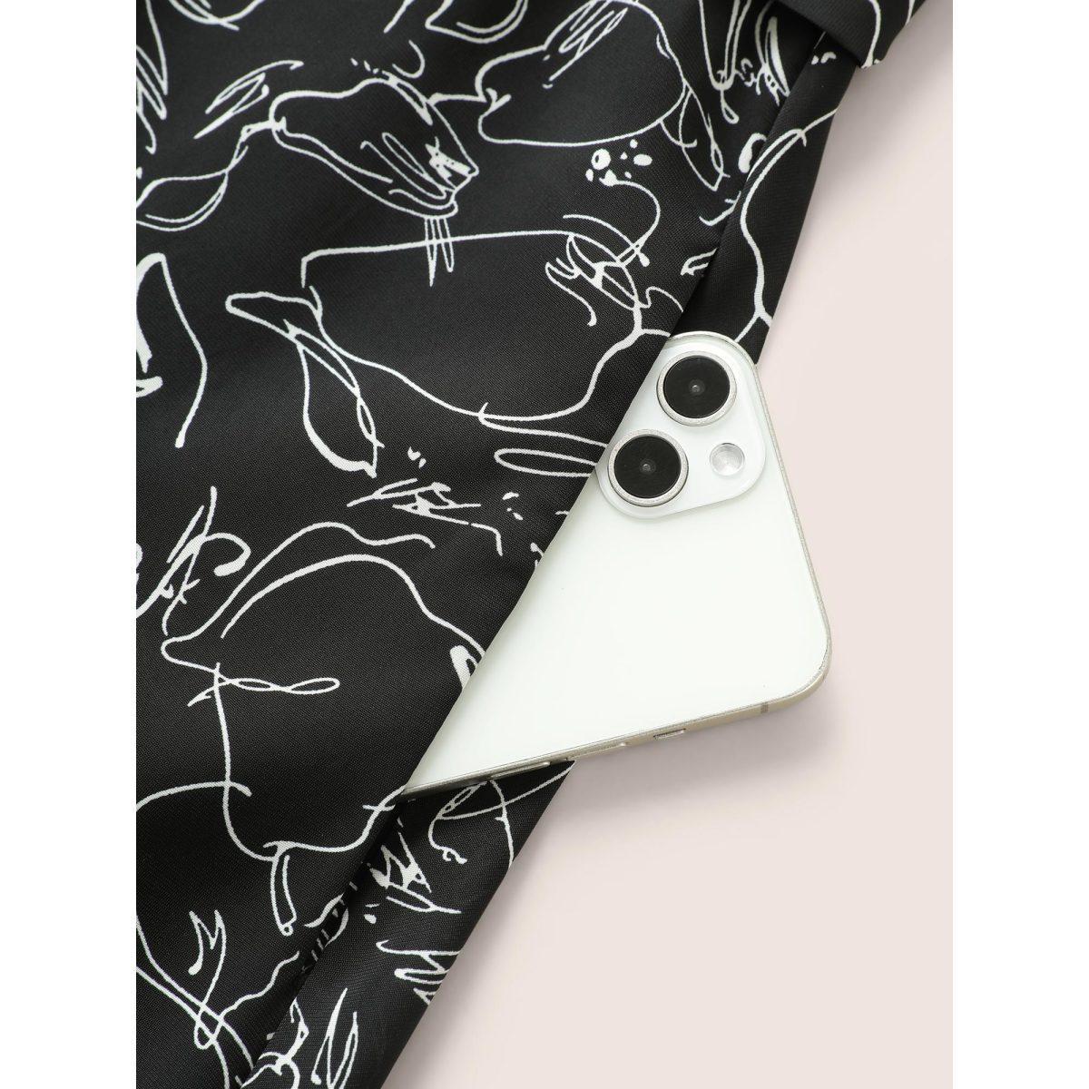 Plus Size Floral Button Through Belted Pocket Dress Black Women At the Office Belted V-neck Short sleeve Curvy Midi Dress BloomChic 30/6X Product Image