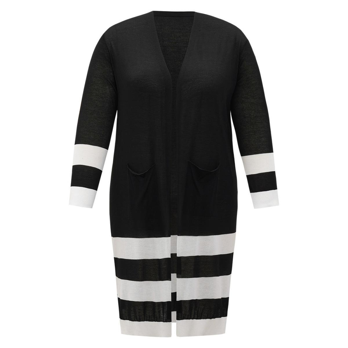 Plus Size Supersoft Essentials Contrast Patched Pocket Maxi Cardigan Black Women Casual Loose Long Sleeve Dailywear Cardigans BloomChic 14-16/1X Product Image