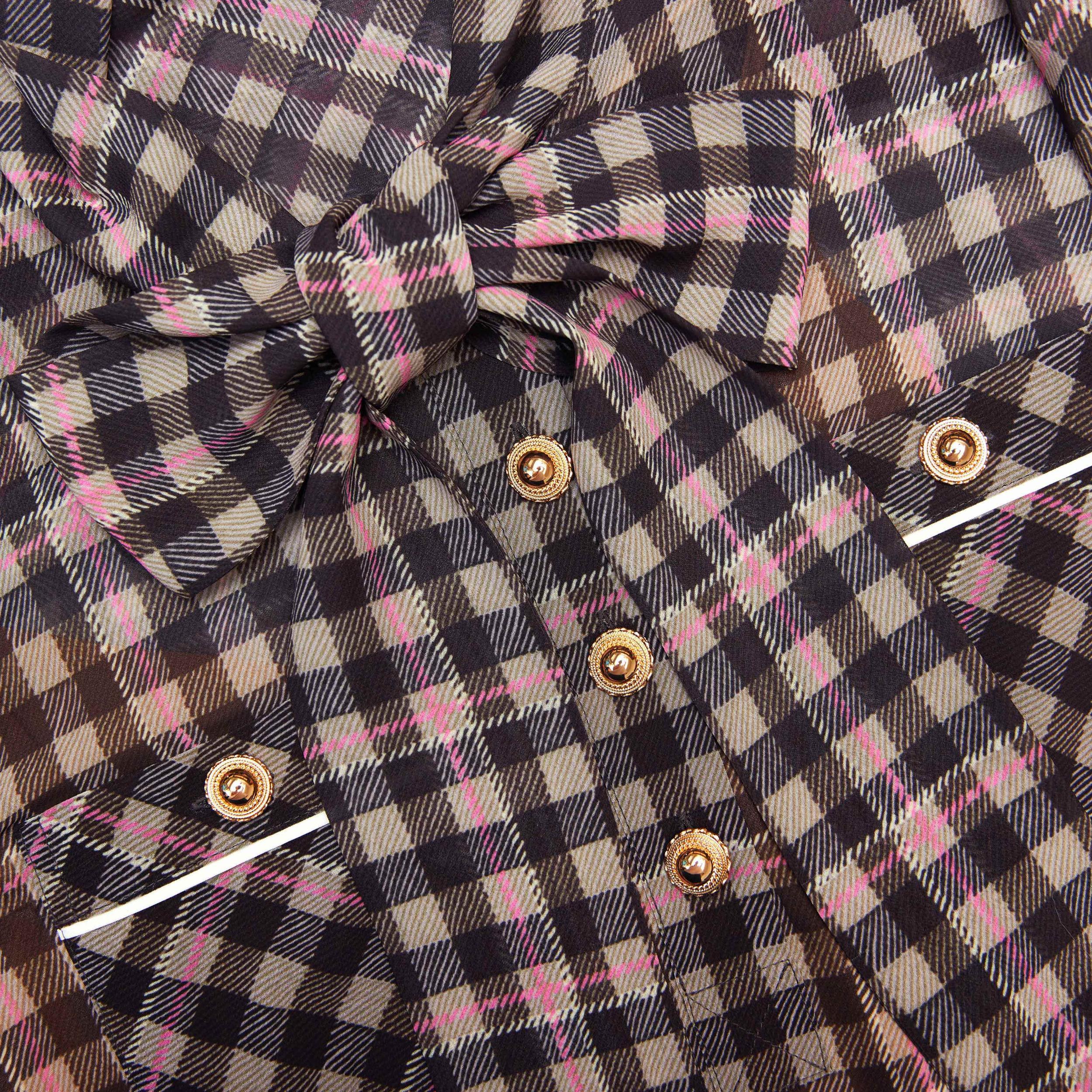 Brown Check Chiffon Mini Dress Product Image