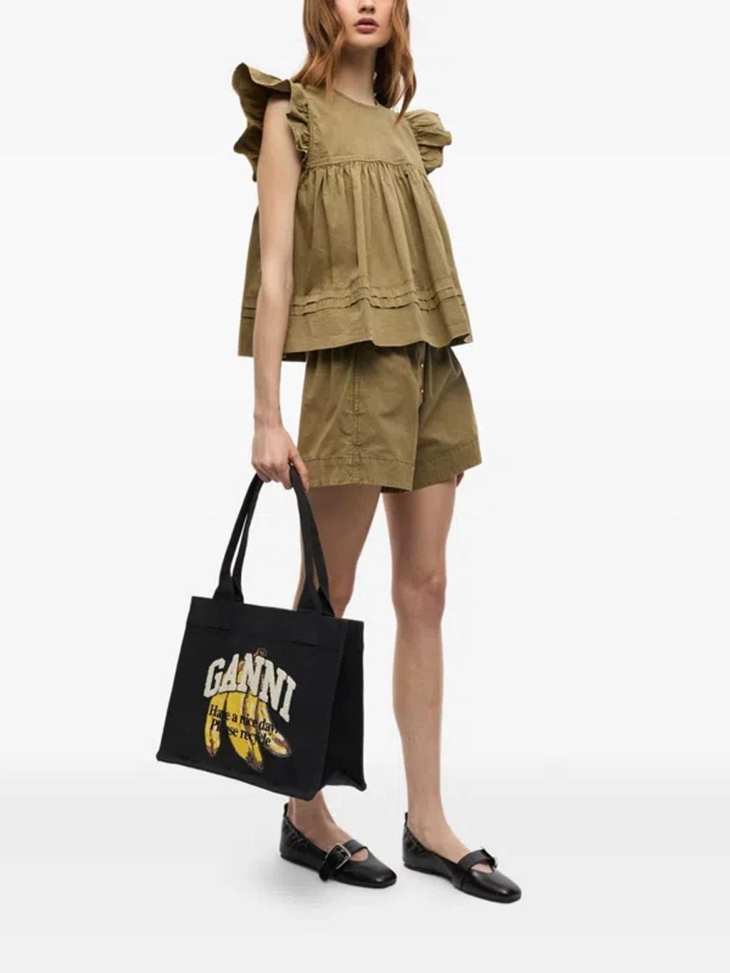 GANNI Banana Print Large Tote Bag In Black Product Image