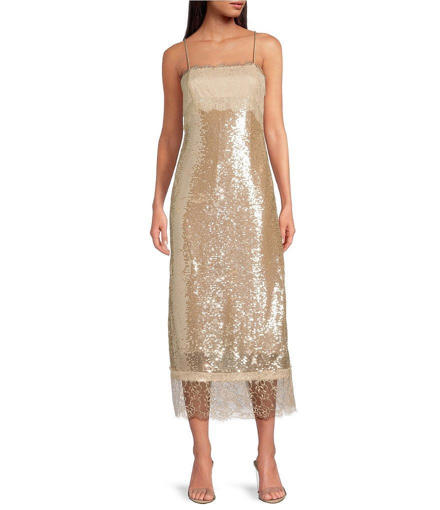 Gianni Bini Madelyn Square Neck Sleeveless Sequin Lace Midi Dress Product Image