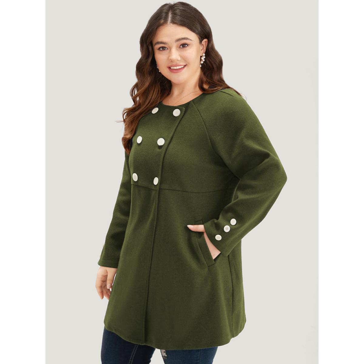 Plus Size Solid Button Detail pocket Coat Women ArmyGreen Casual Plain Ladies Everyday Winter Coats BloomChic 22-24/3X Product Image