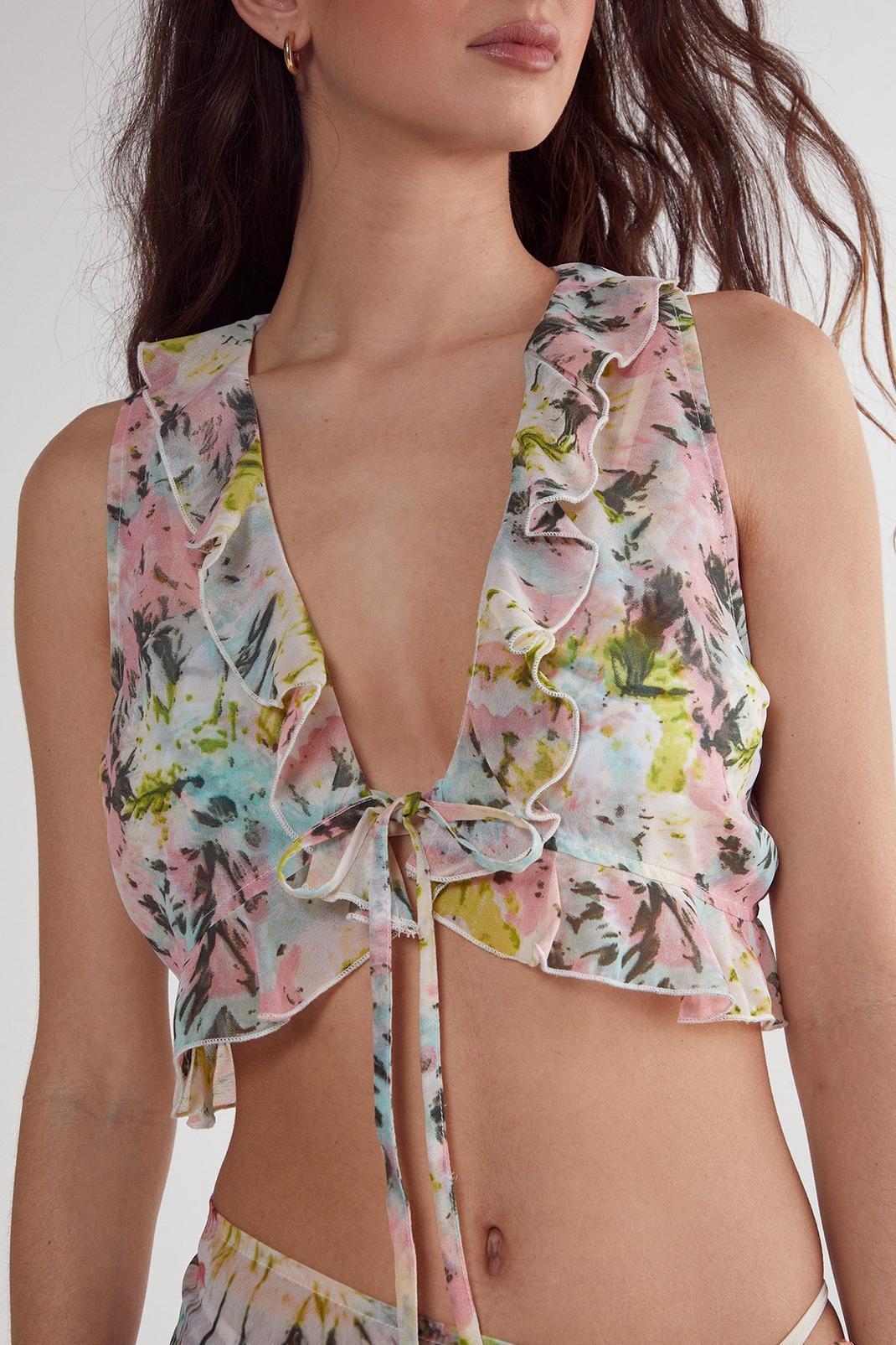 Tie Dye Ruffle Tie Front Beach Top Product Image