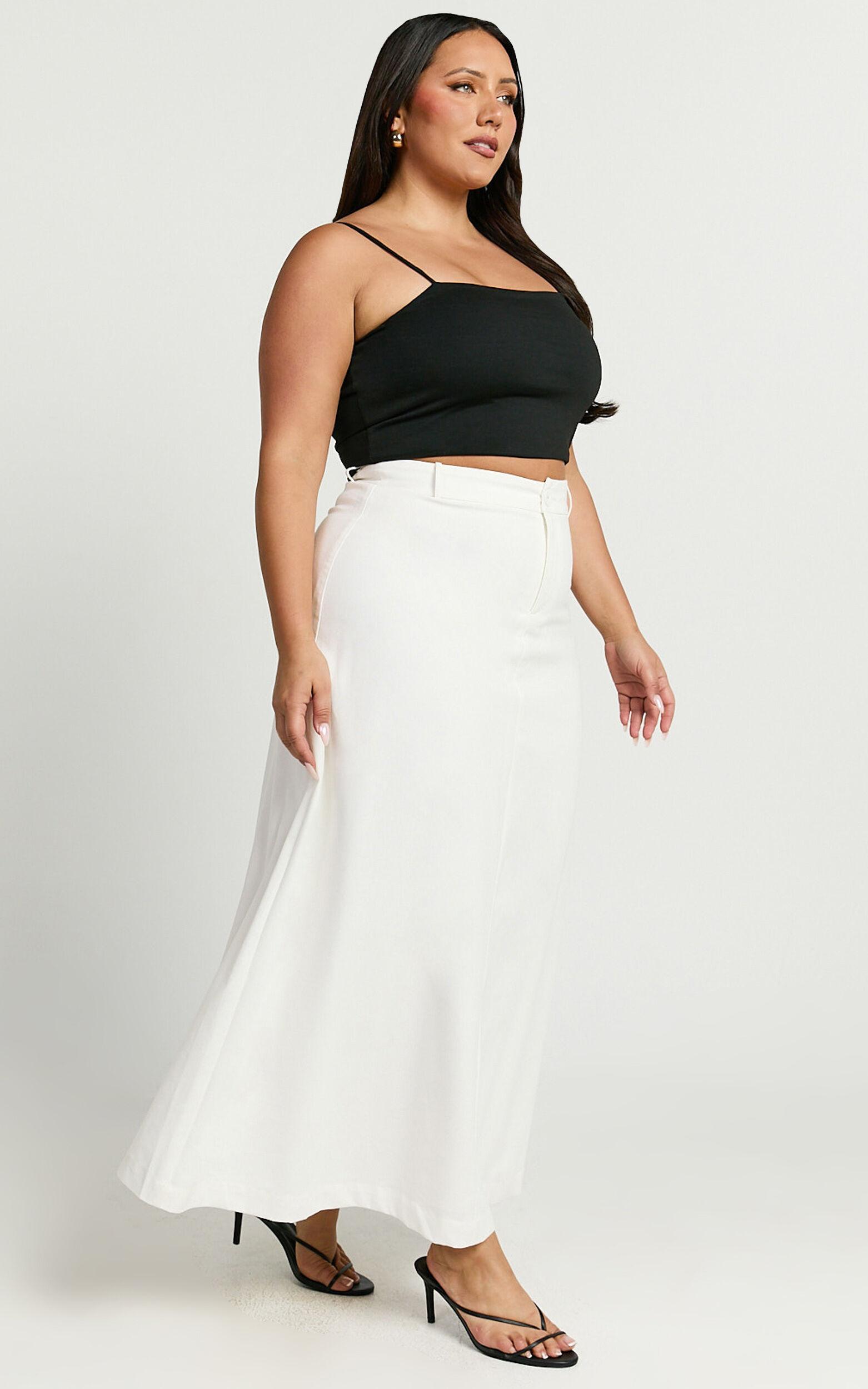 Benjie Maxi Skirt - Tailored Linen High Waisted A Line in White Product Image