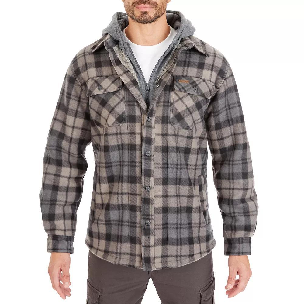 Men's Smith's Workwear Plaid Sherpa-Lined Microfleece Hooded Shirt Jacket,  Product Image