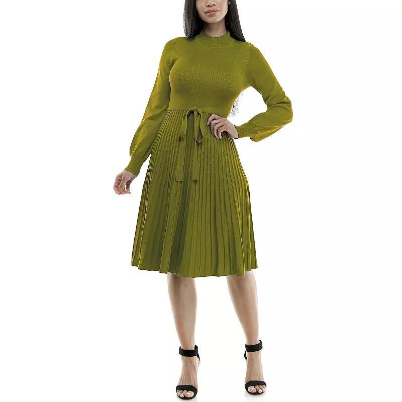 Women's Nina Leonard Balloon Sleeve Pleated Midi Sweater Dress,  Product Image