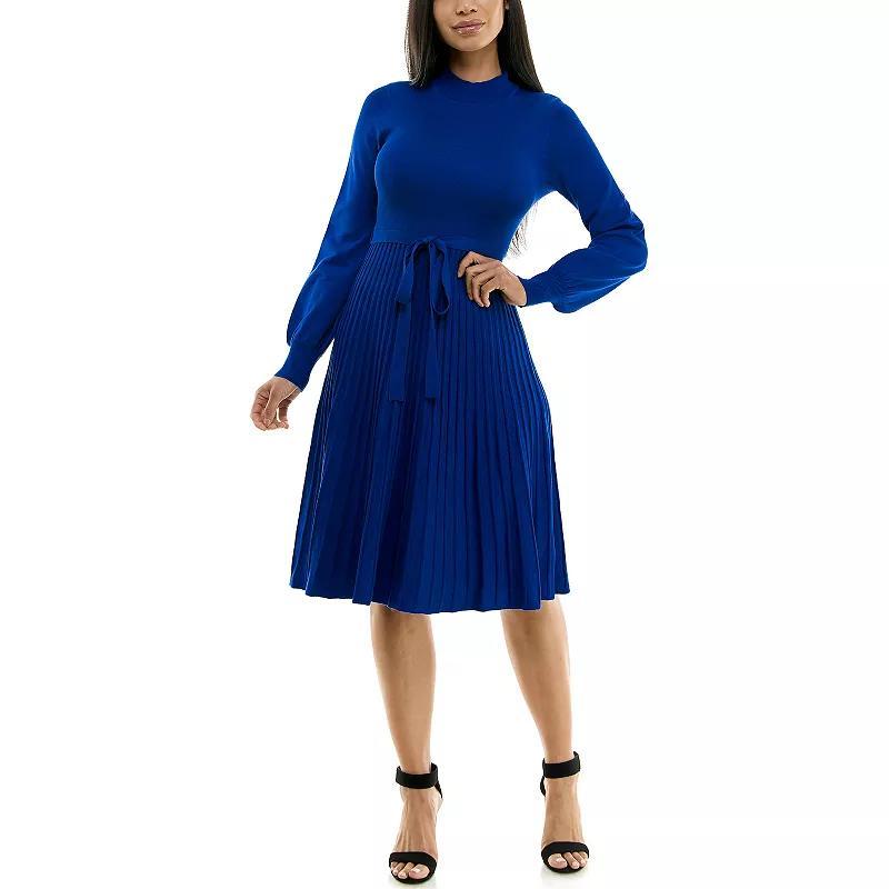 Women's Nina Leonard Balloon Sleeve Pleated Midi Sweater Dress,  Product Image
