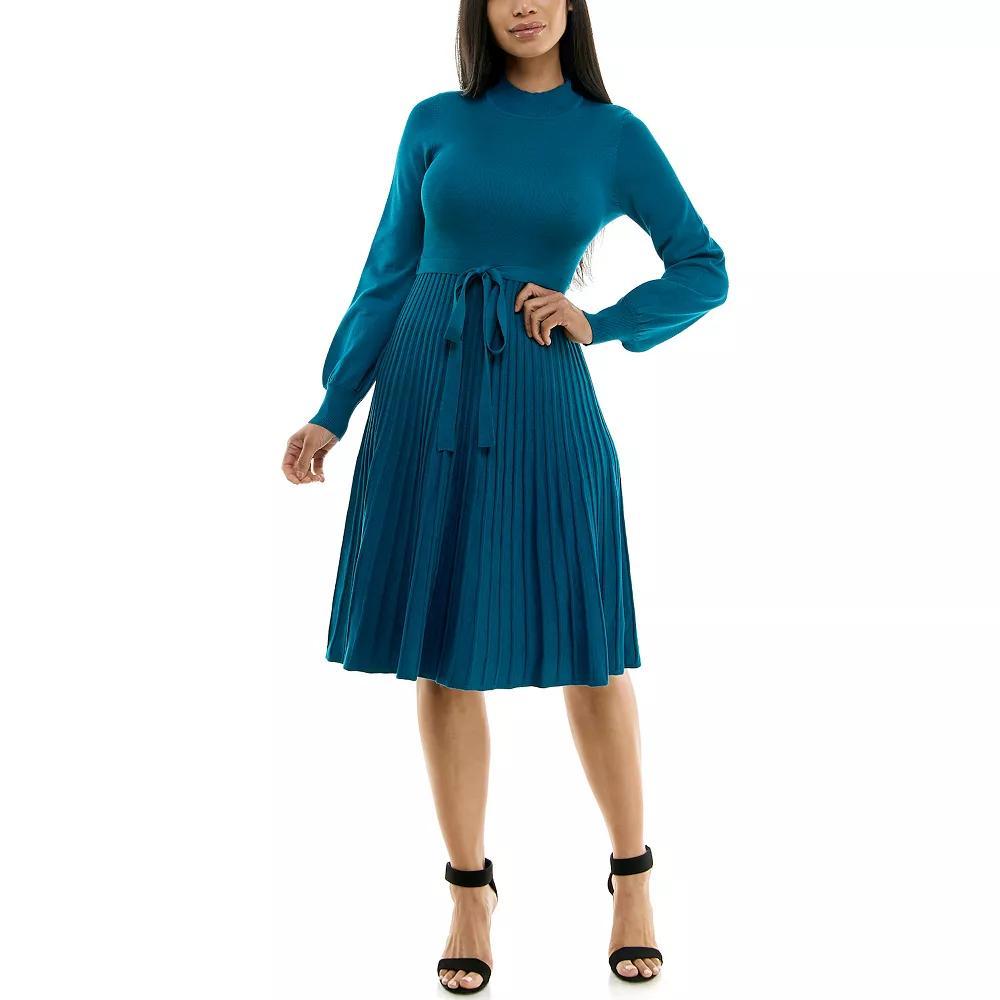 Women's Nina Leonard Balloon Sleeve Pleated Midi Sweater Dress,  Product Image