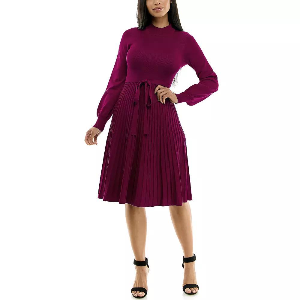 Women's Nina Leonard Balloon Sleeve Pleated Midi Sweater Dress,  Product Image