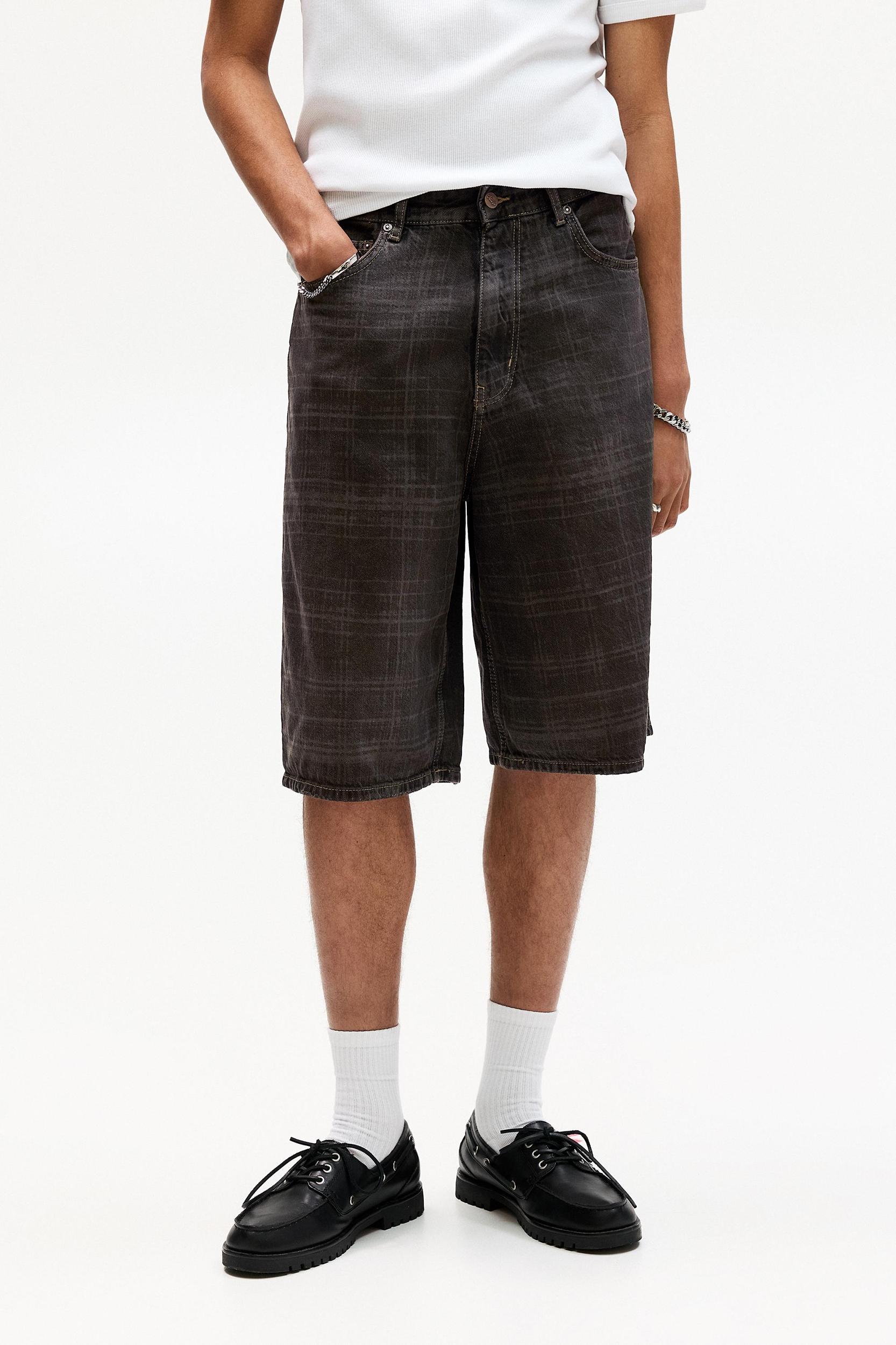 Checked skater denim Bermuda shorts Product Image