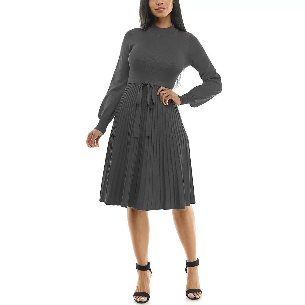 Women's Nina Leonard Balloon Sleeve Pleated Midi Sweater Dress,  Product Image