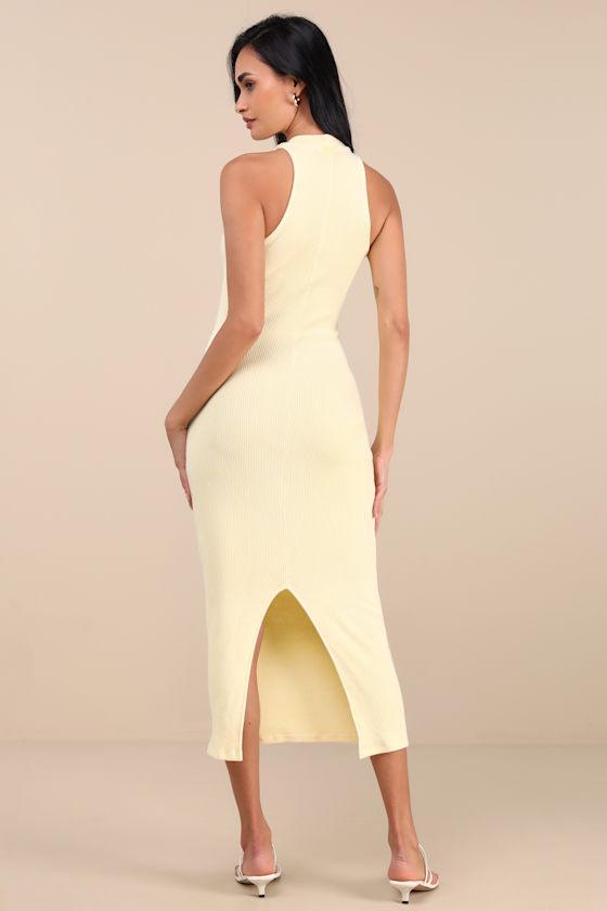 Essentially Sweet Light Yellow Ribbed Sleeveless Midi Dress Product Image
