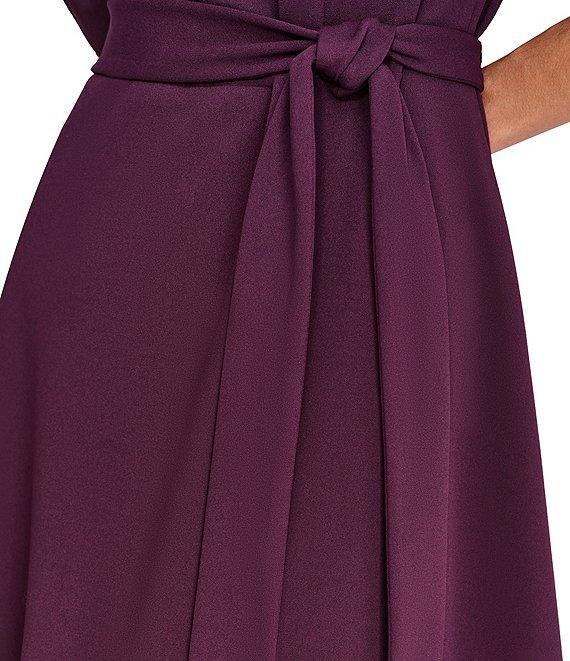 DKNY by Donna Karan Knit Round Neck Short Ruched Sleeve Tie Waist Midi Dress Product Image