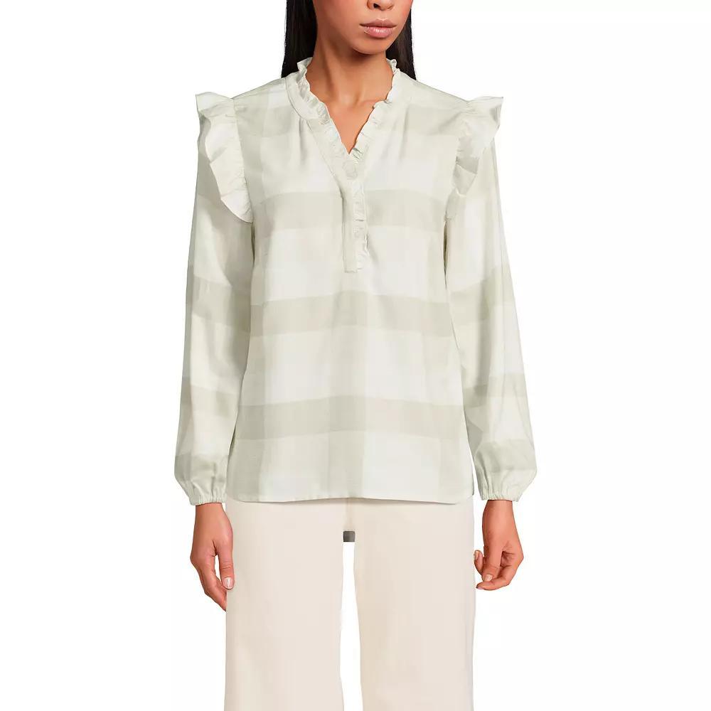 Women's Lands' End Ruffle Front Flannel Popover Blouse,  Product Image
