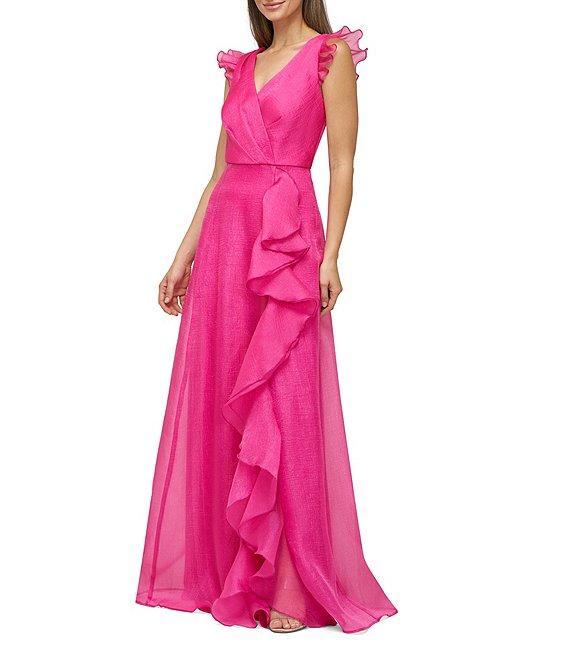 JS Collections Julie Double V-Neck Ruffle Front Organza A-Line Gown Product Image