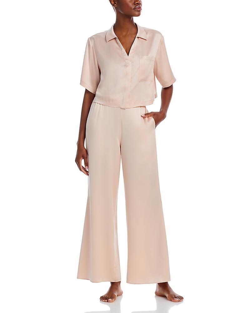 Womens Washable Silk High-Rise Pants 2-Piece Pajama Set Product Image