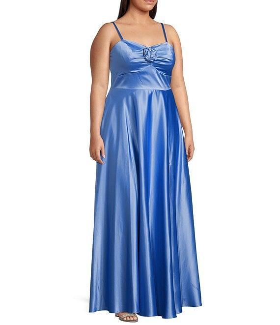 Next Up Plus Adjustable Spaghetti Strap Rosette Shirred Bust Dress Product Image