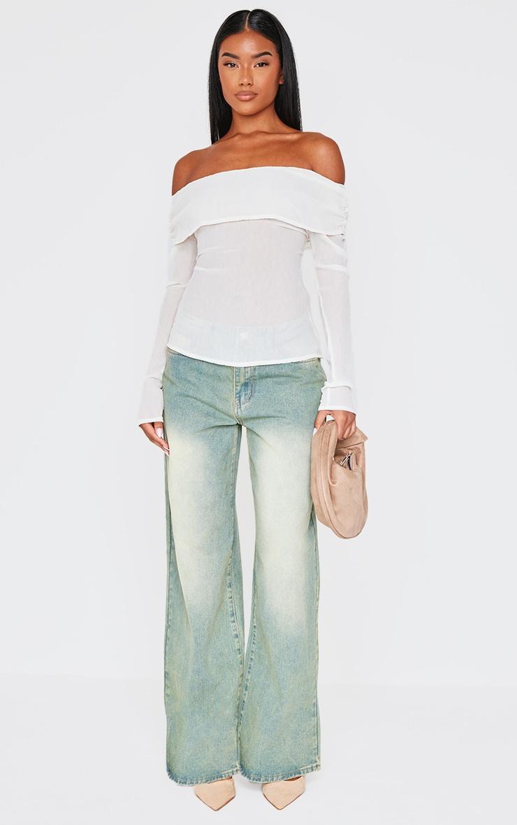 Cream Chiffon Plisse Bardot Long Top Product Image