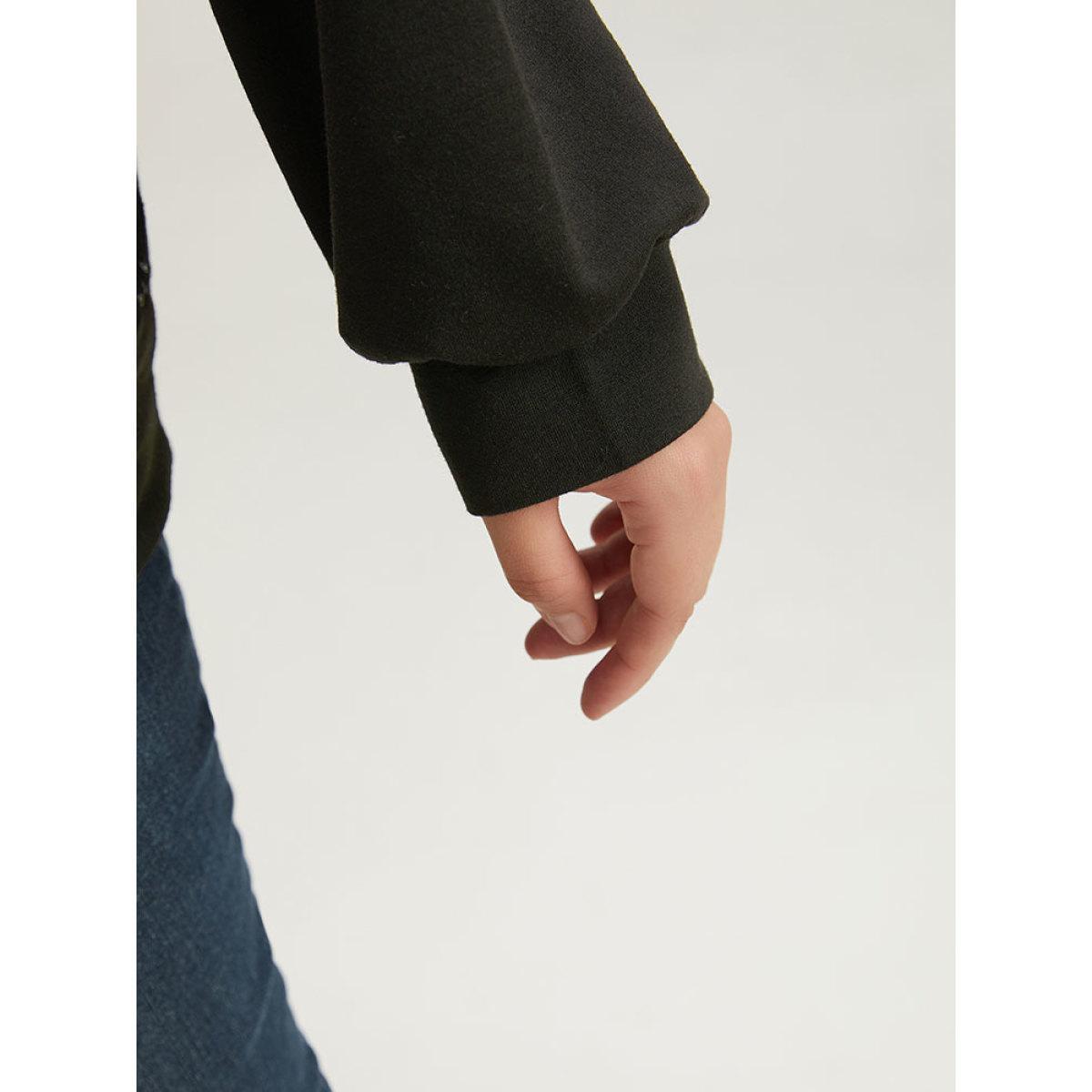 Plus Size Floral Print Patchwork Round Neck Sweatshirt Women Black Elegant Patchwork Round Neck Dailywear Sweatshirts BloomChic 10/M Product Image