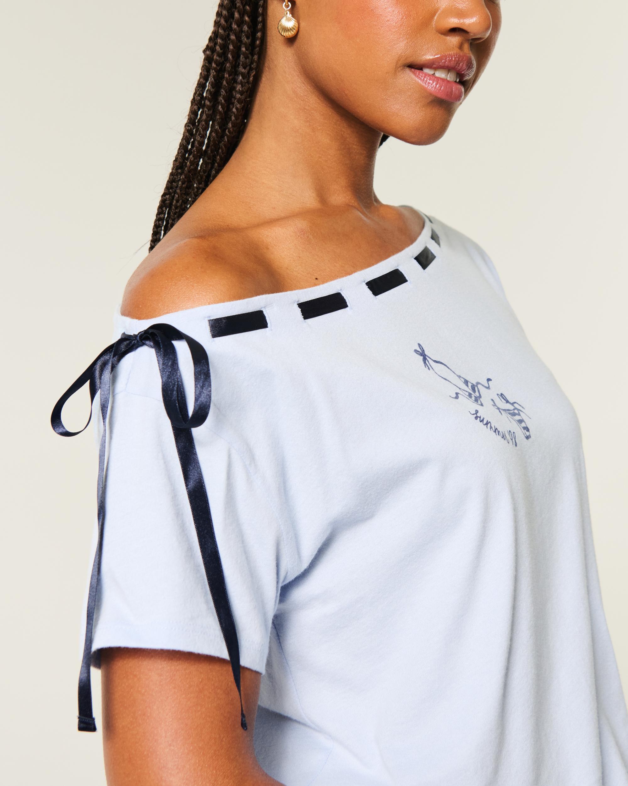 Easy Off-the-Shoulder Tie T-Shirt Product Image