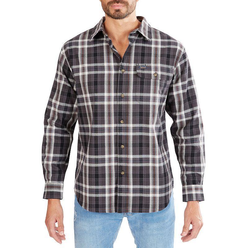 Mens Smiths Workwear Regular-Fit Plaid Two-Pocket Flannel Button-Down Shirt Grey Red Product Image