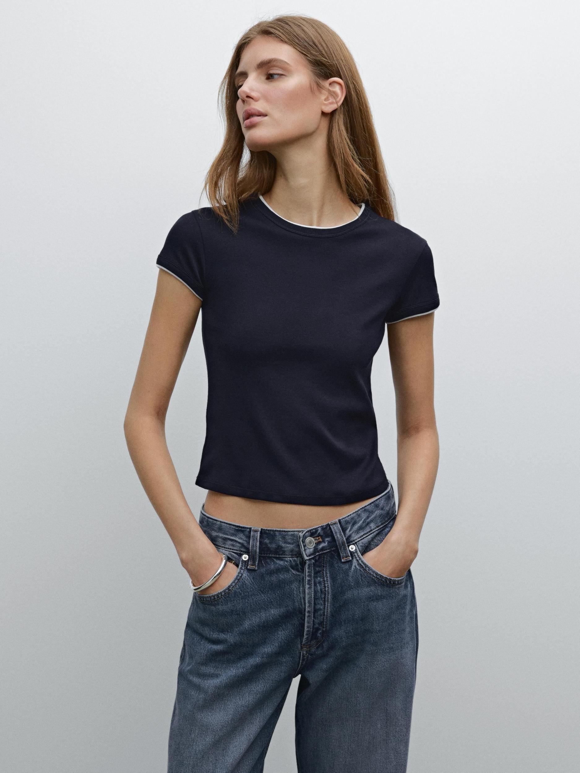 Contrast rib T-shirt 100% cotton Product Image