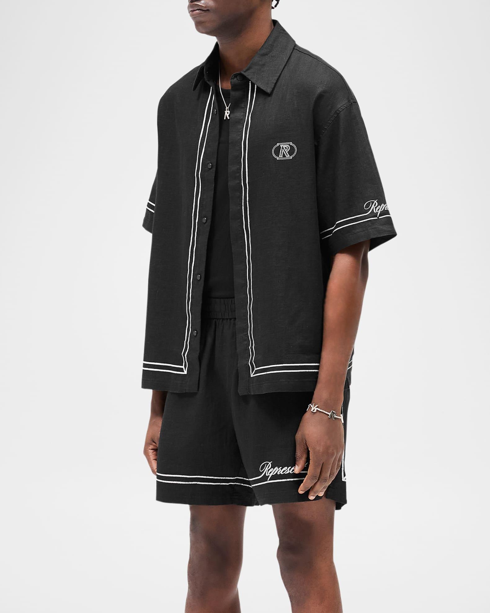 Men's Border Cotton Short-Sleeve Shirt Product Image