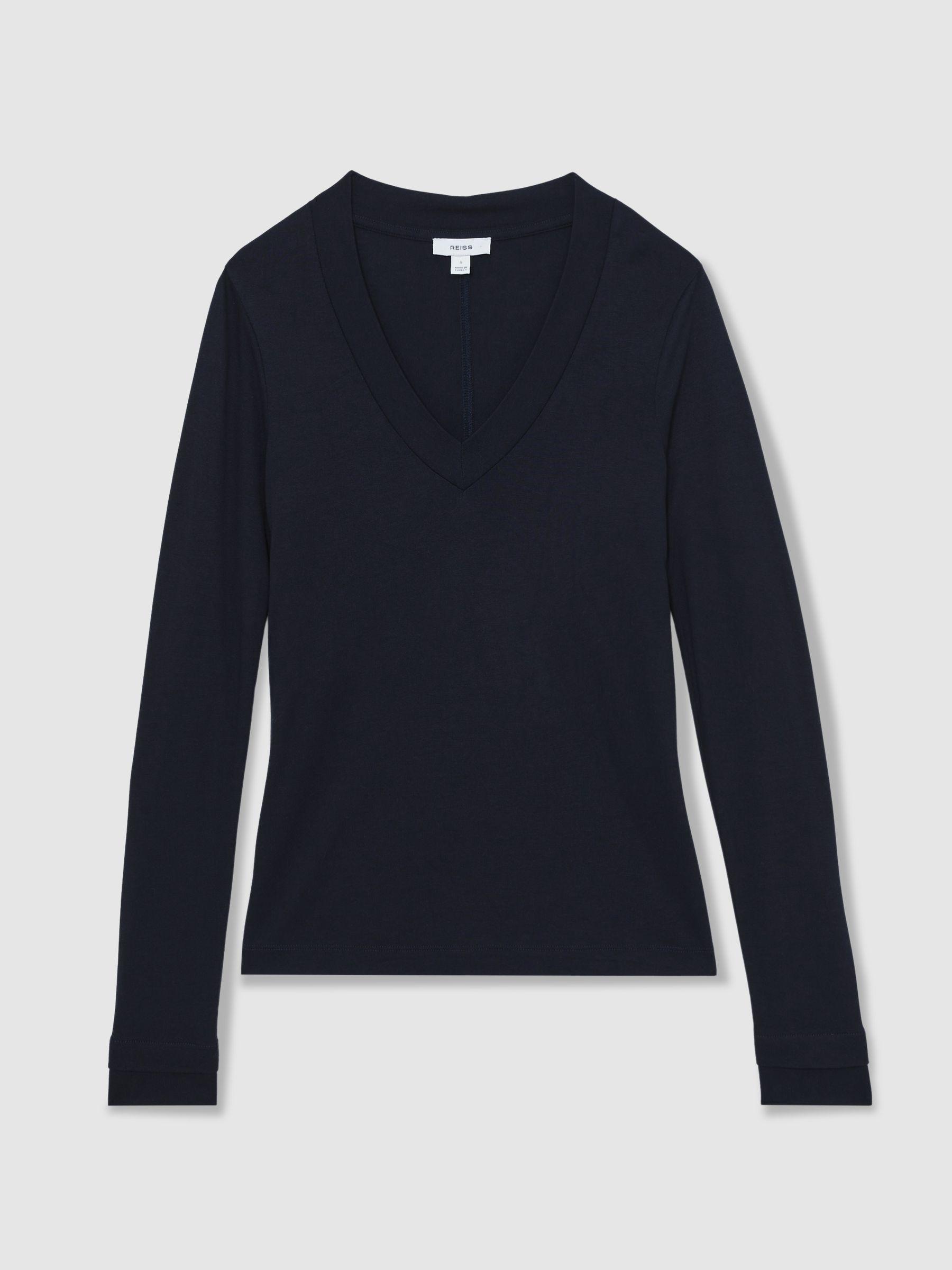 Jersey V-Neck Top in Navy Product Image