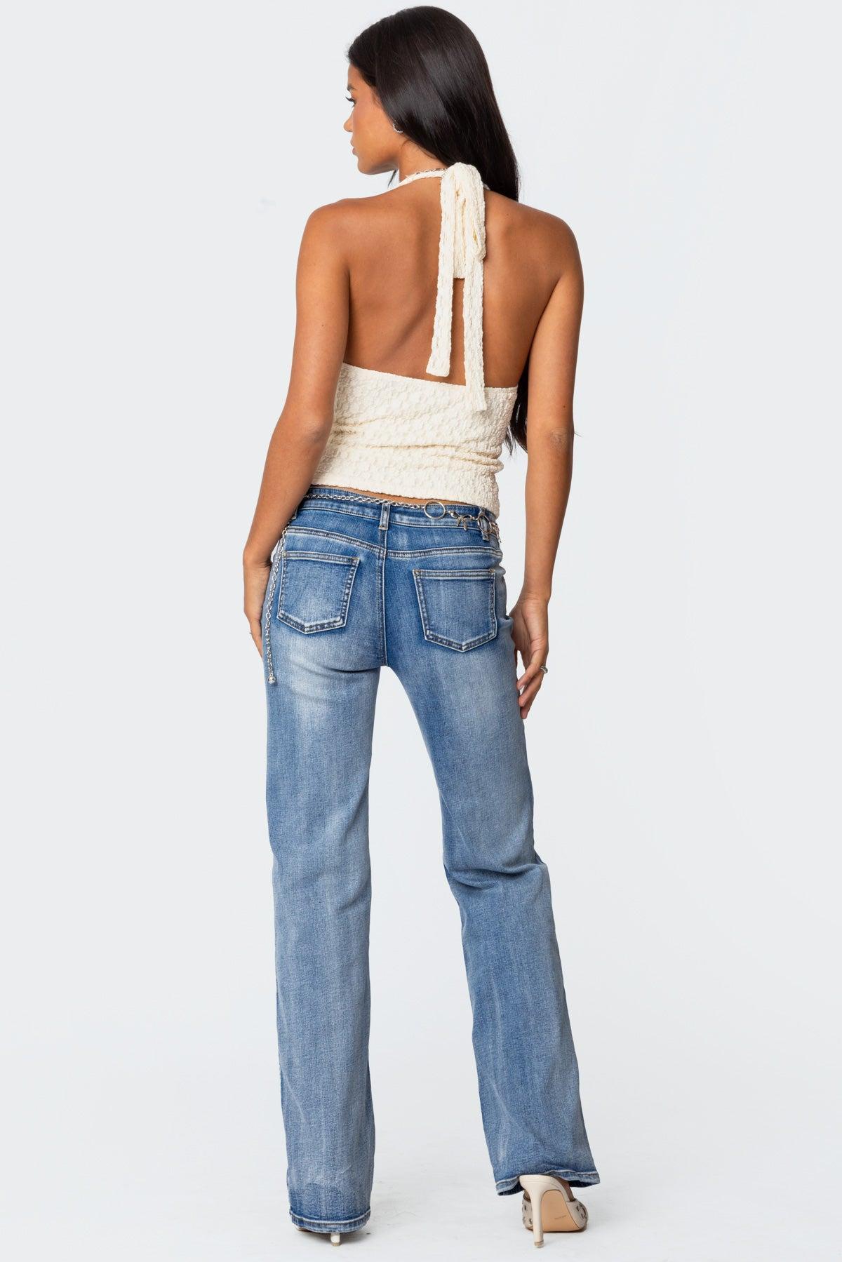 Boot Cut Washed Low Rise Jeans Product Image