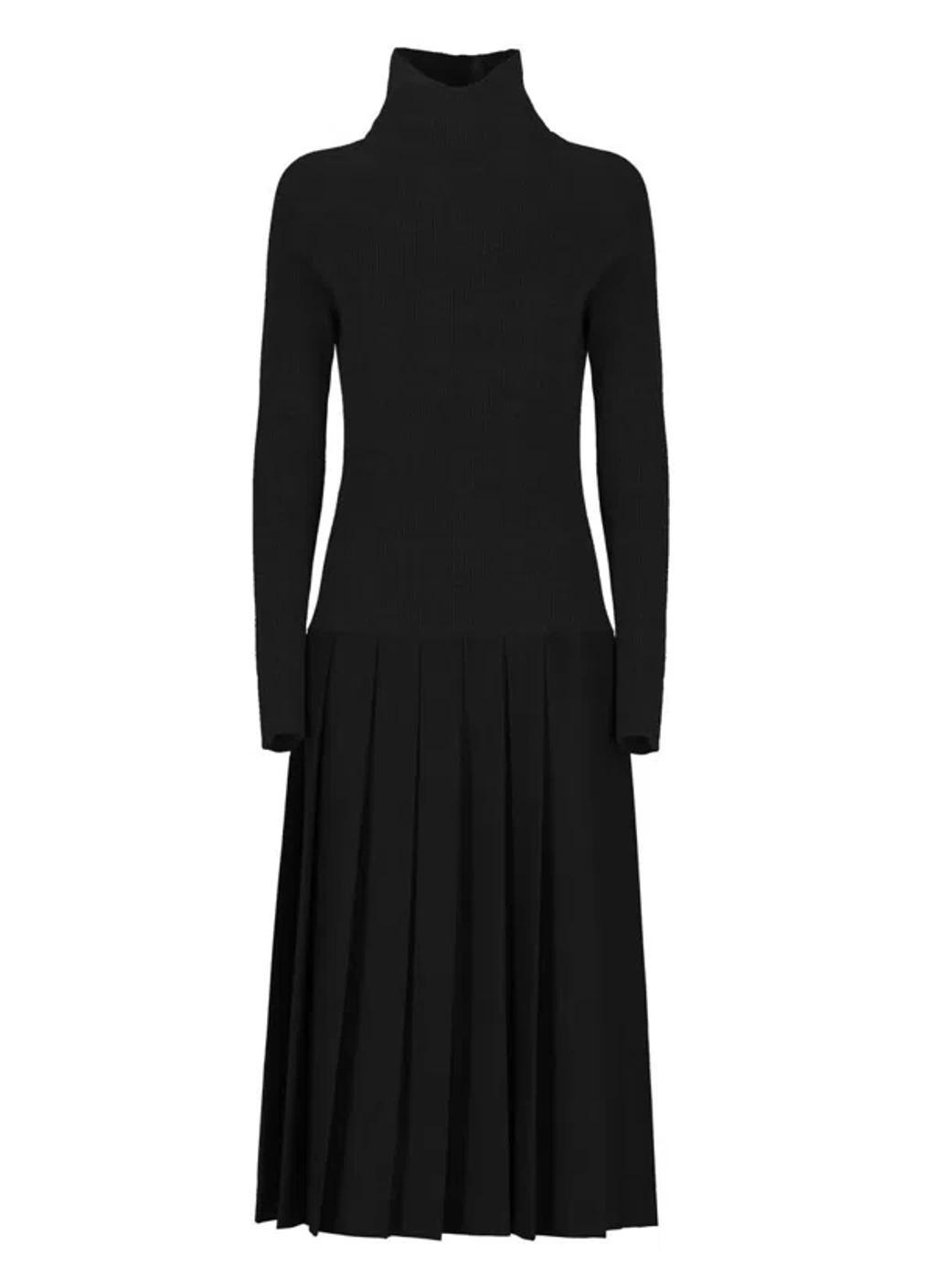 FABIANA FILIPPI Knit Top Turtleneck Pleated Skirt Dress In Black Product Image