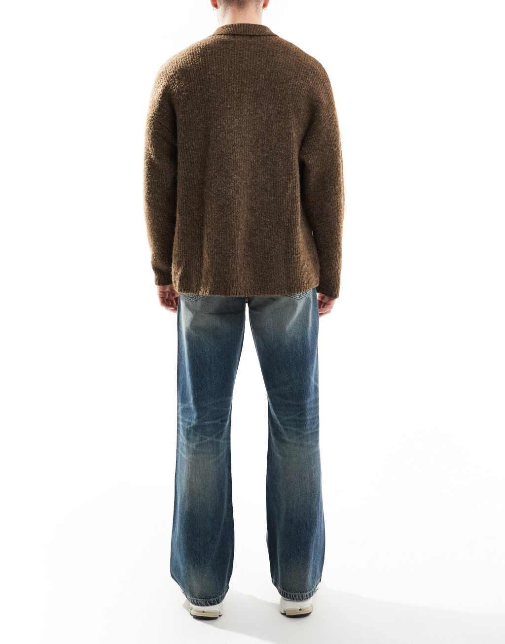 ASOS DESIGN wide flare jeans with tint in mid wash blue Product Image