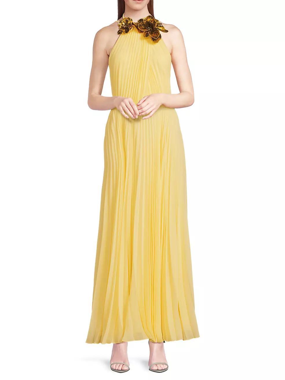 Zo Sequined Floral Pleated Chiffon Maxi Dress Product Image