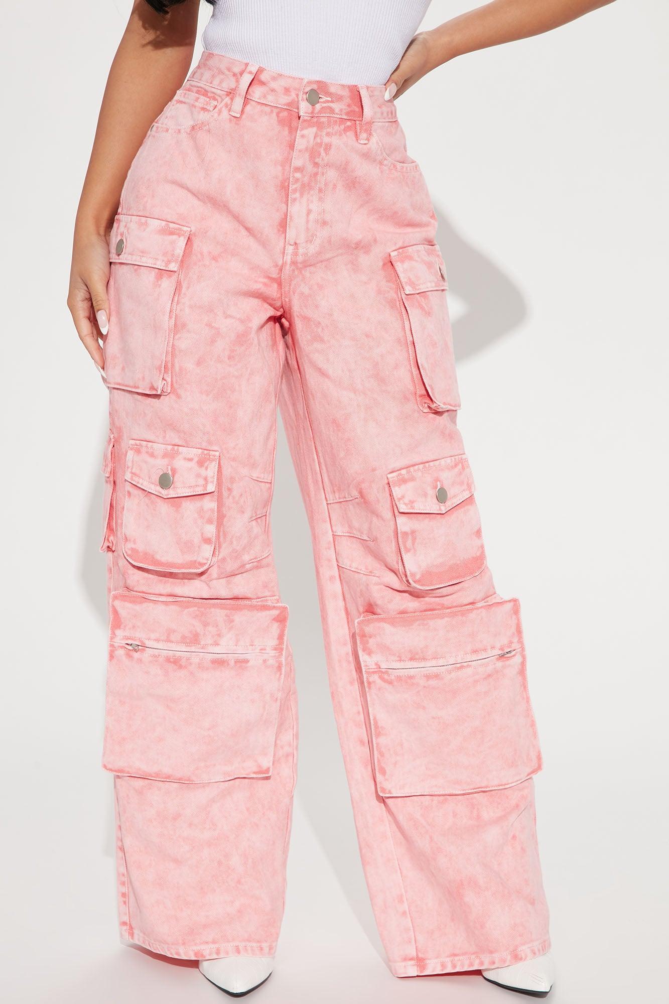 Petite Lily High Rise Cargo Jeans - Pink Product Image