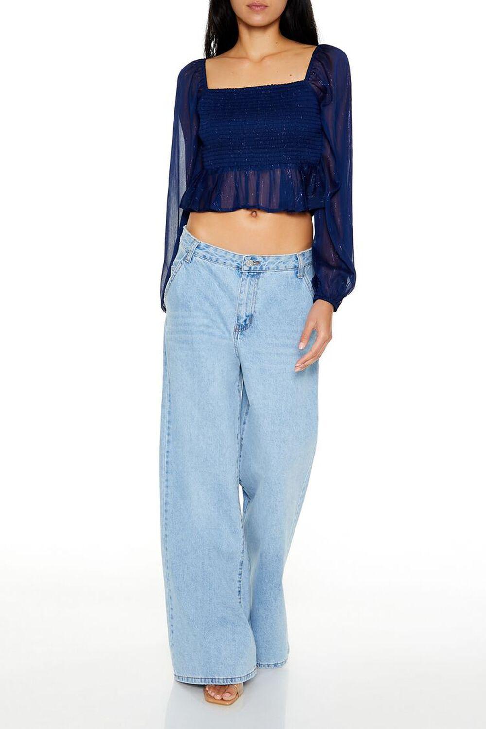 Metallic Peasant-Sleeve Crop Top | Forever 21 Product Image