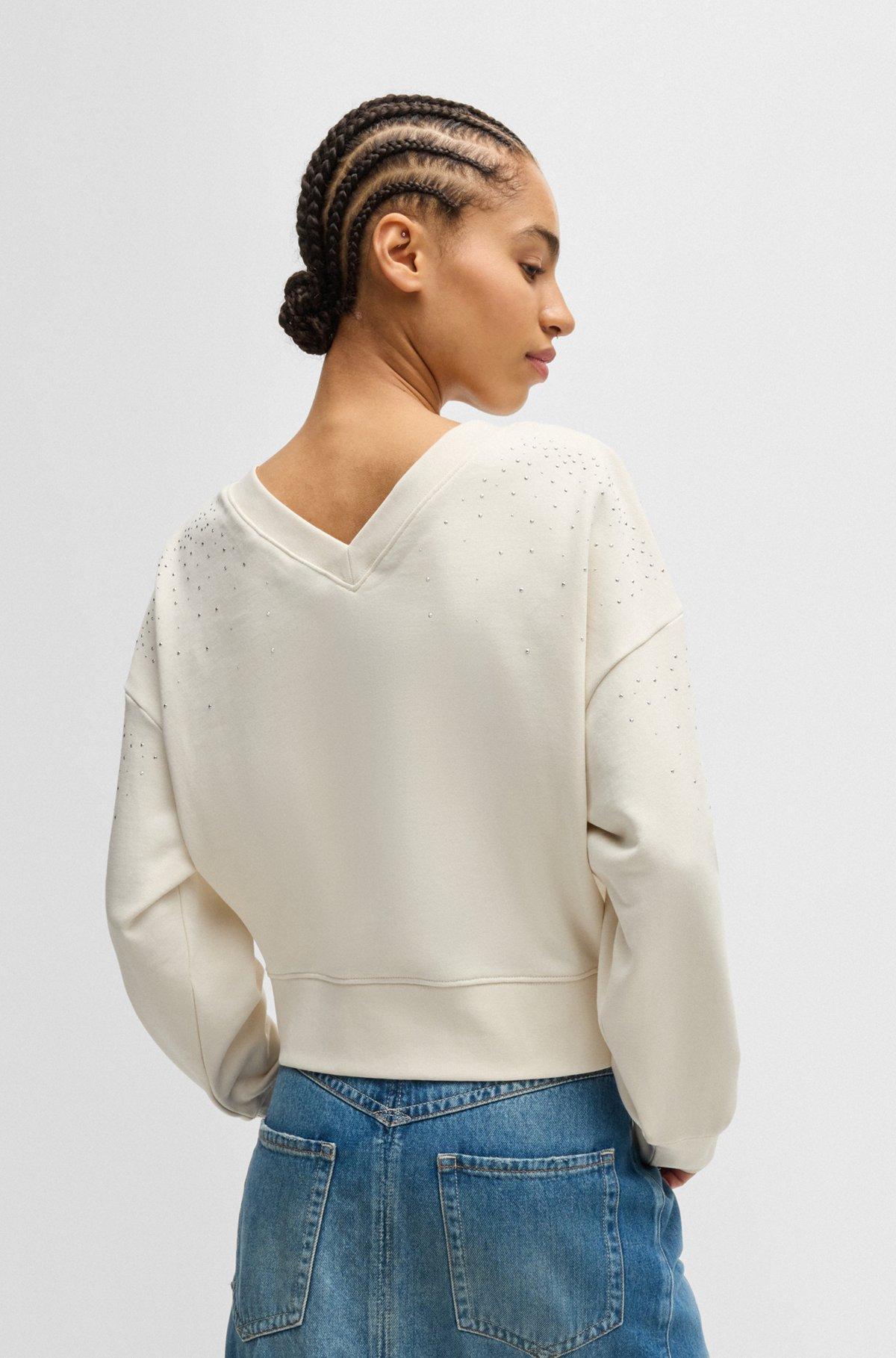 Embellished sweatshirt in cotton terry with ribbed trims Product Image