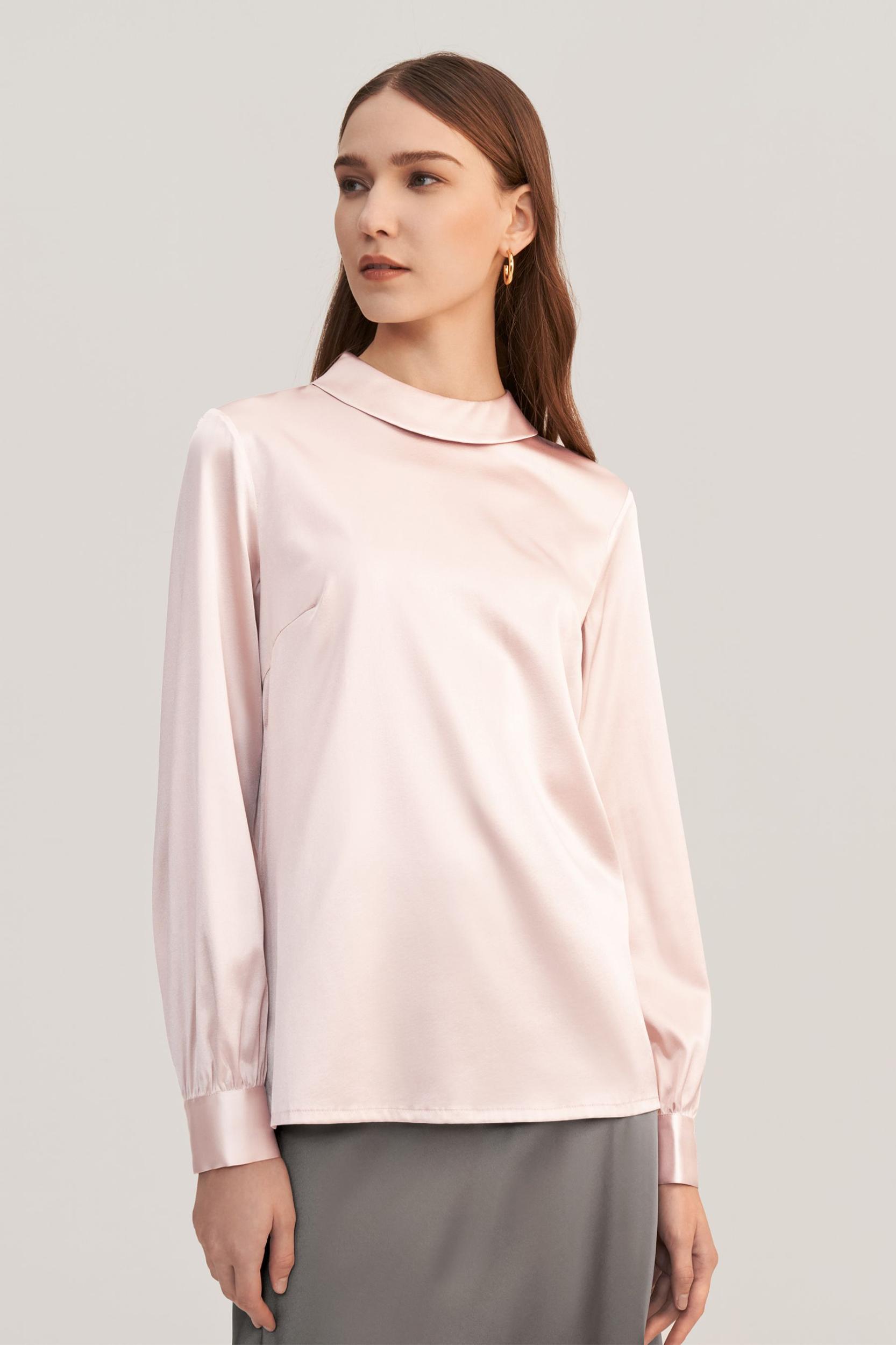Stand Collar Long Sleeves  Silk Blouse Product Image