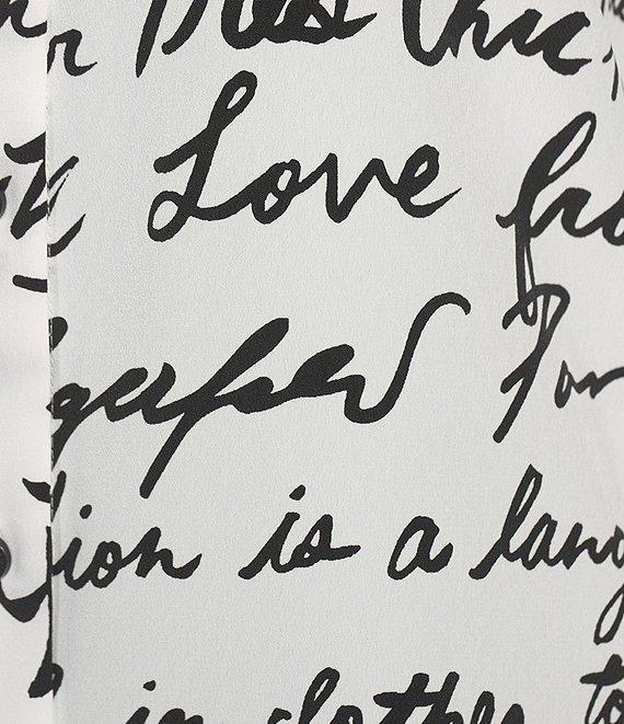 KARL LAGERFELD PARIS Silky Crepe Sketch Print Point Collar Long Sleeve Button-Front Blouse Product Image