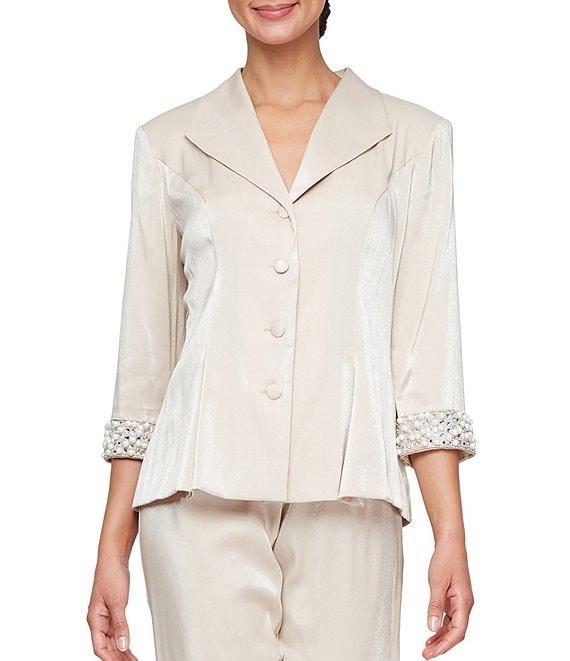 Alex Evenings 3/4 Sleeve Button Front Pearl Cuff Blouse Product Image