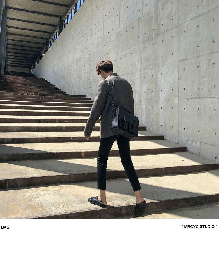 Plain Faux Leather Crossbody Briefcase Product Image