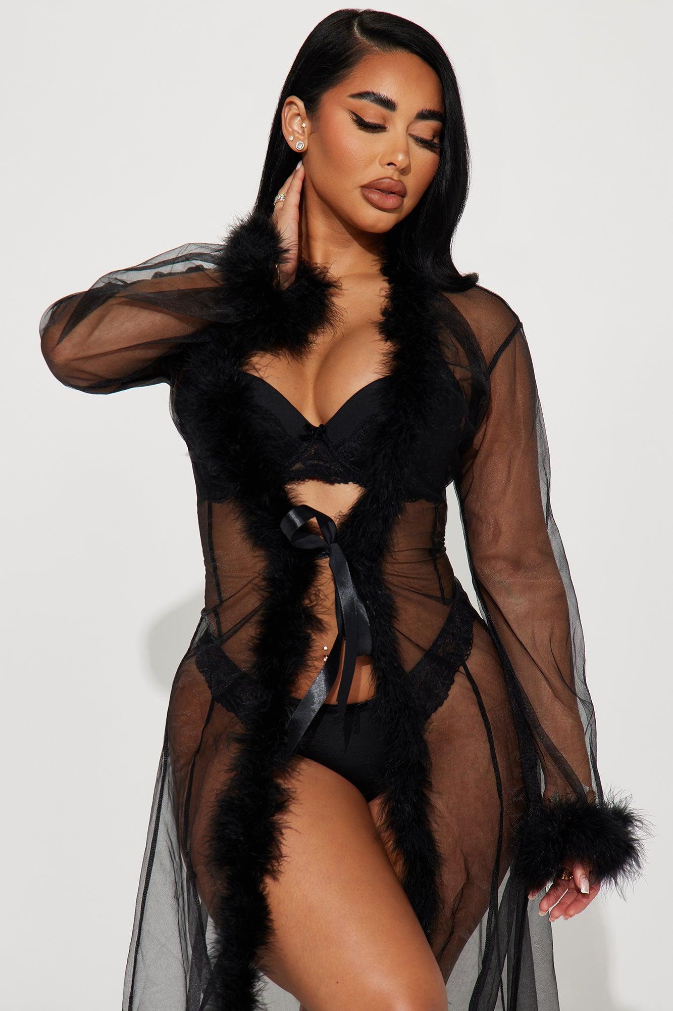 Softest Touch Extra Long Fluff Mesh Robe - Black Product Image
