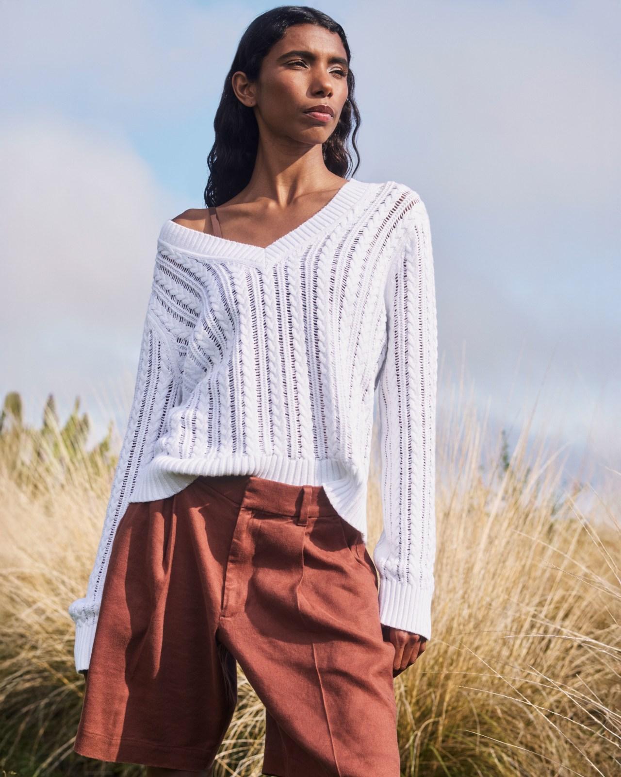 Womens Mesh Cable V-Neck in Everyday Cotton Sweater by Everlane Product Image