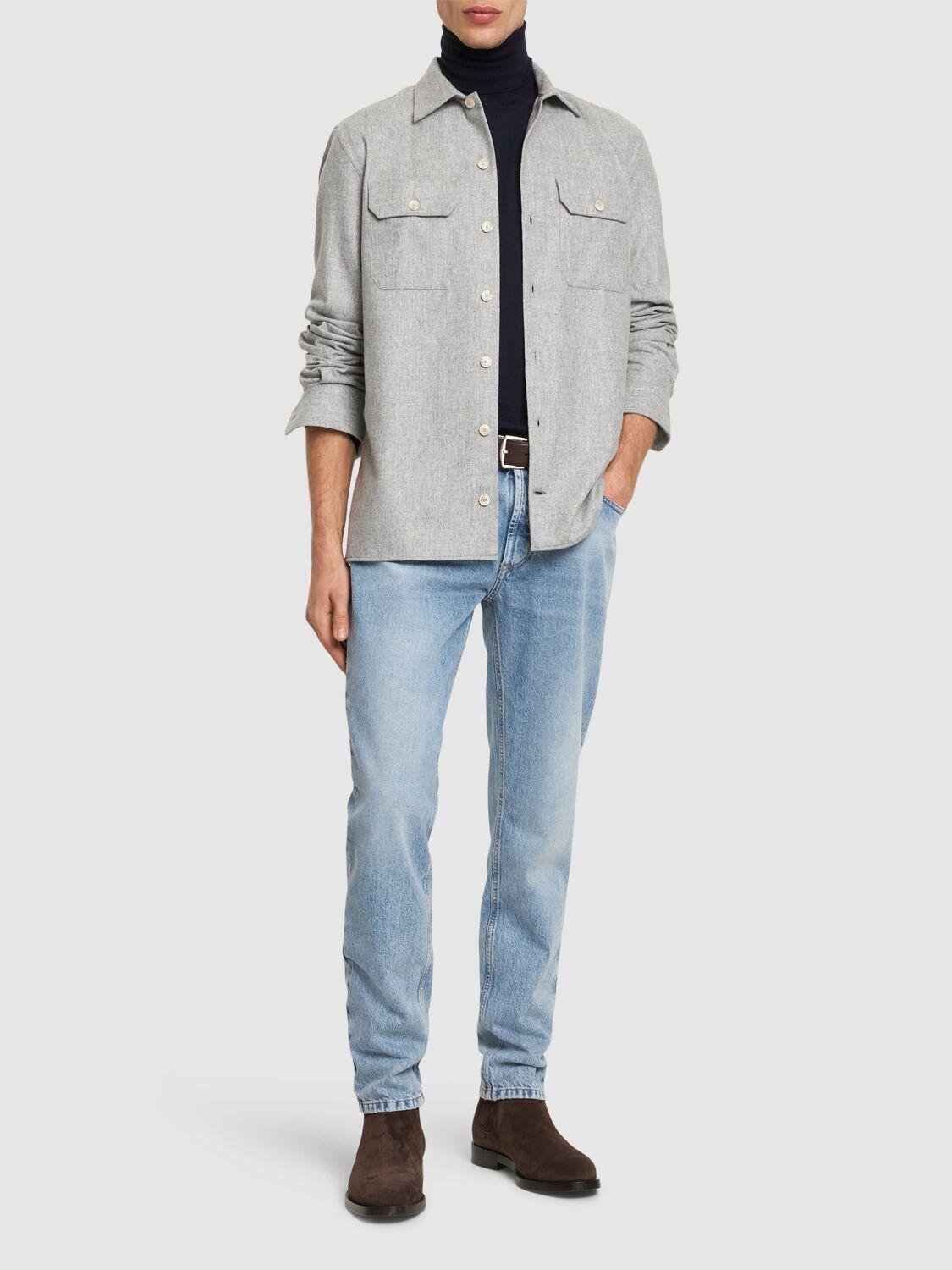 BRUNELLO CUCINELLI Wool Flannel Overshirt In Gris Claro Product Image