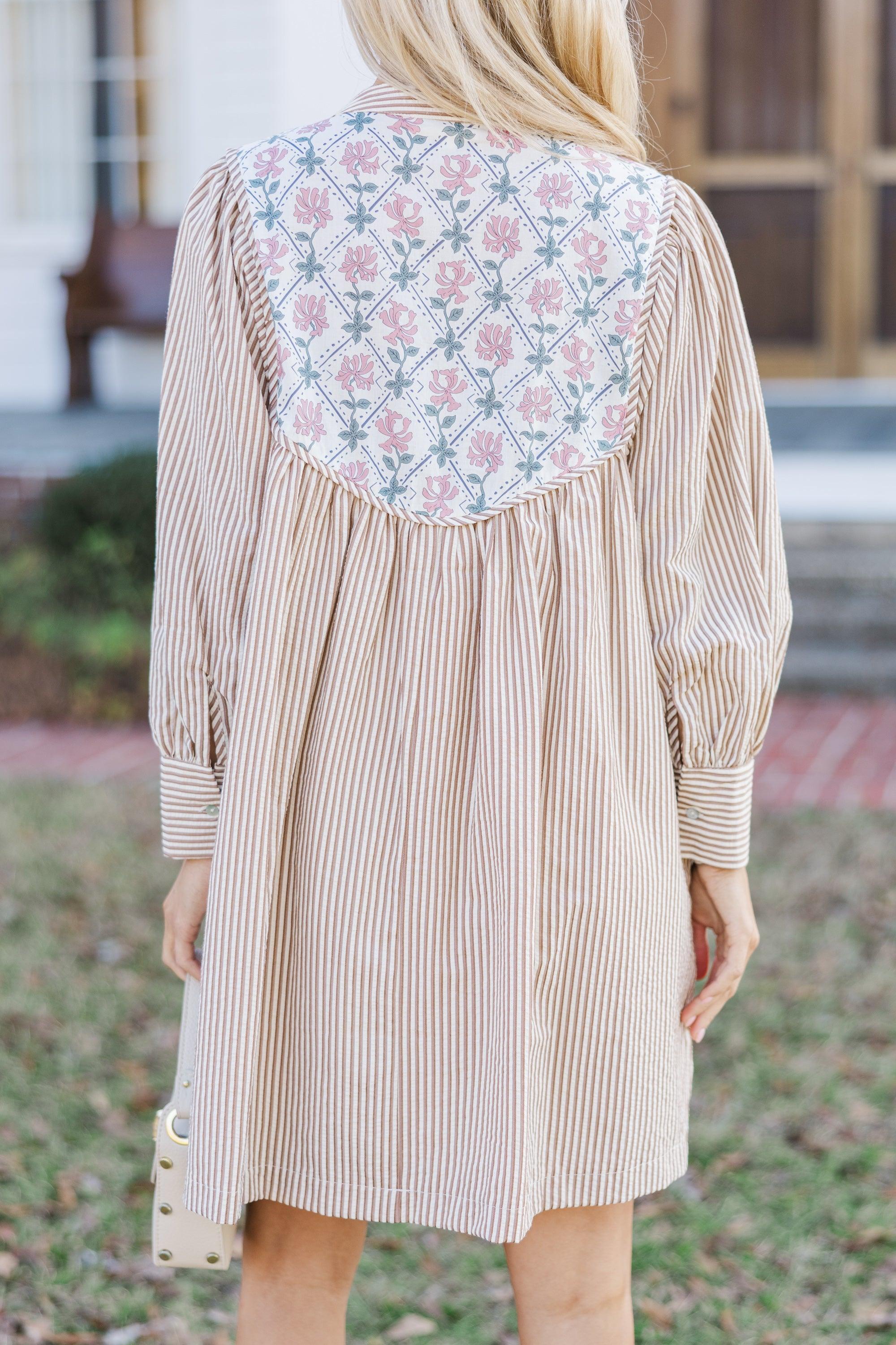 Give It A Moment Brown Striped Dress Female Product Image