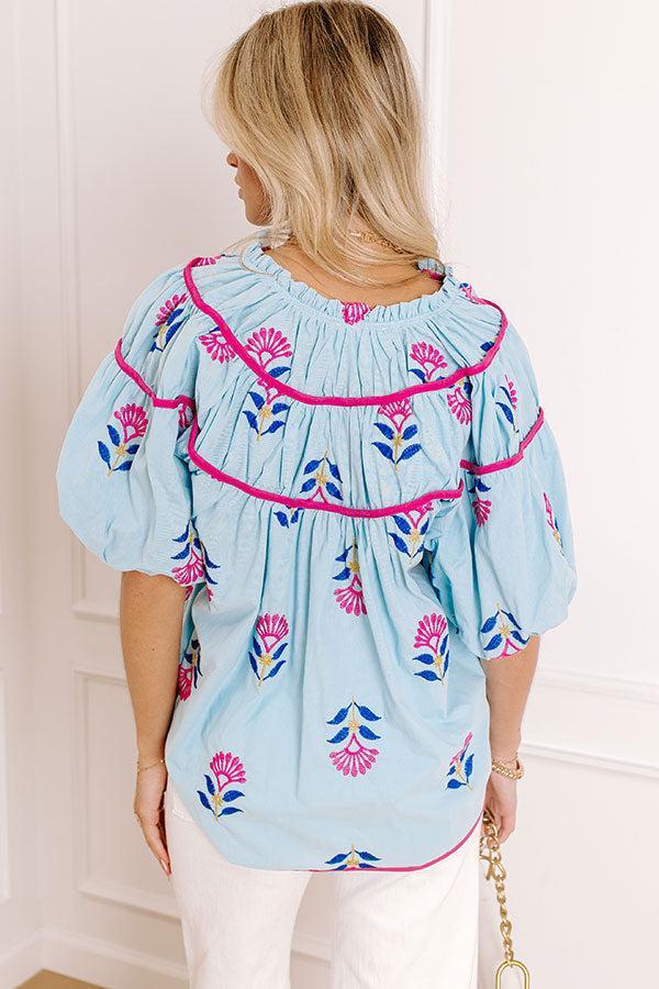 Joyful Bloom Floral Embroidered Top in Sky Blue Product Image