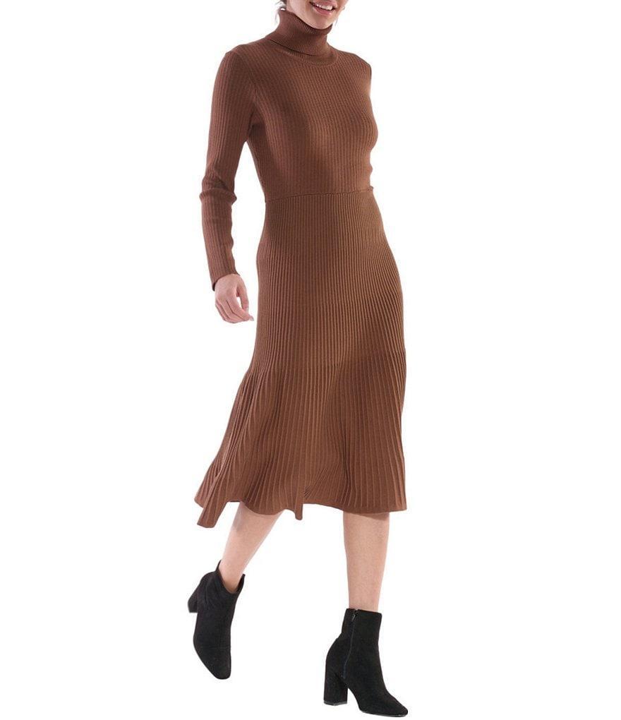 Julia Jordan Rib Knit Turtle Neck Long Sleeve Flounce Hem Midi Sweater Dress Product Image