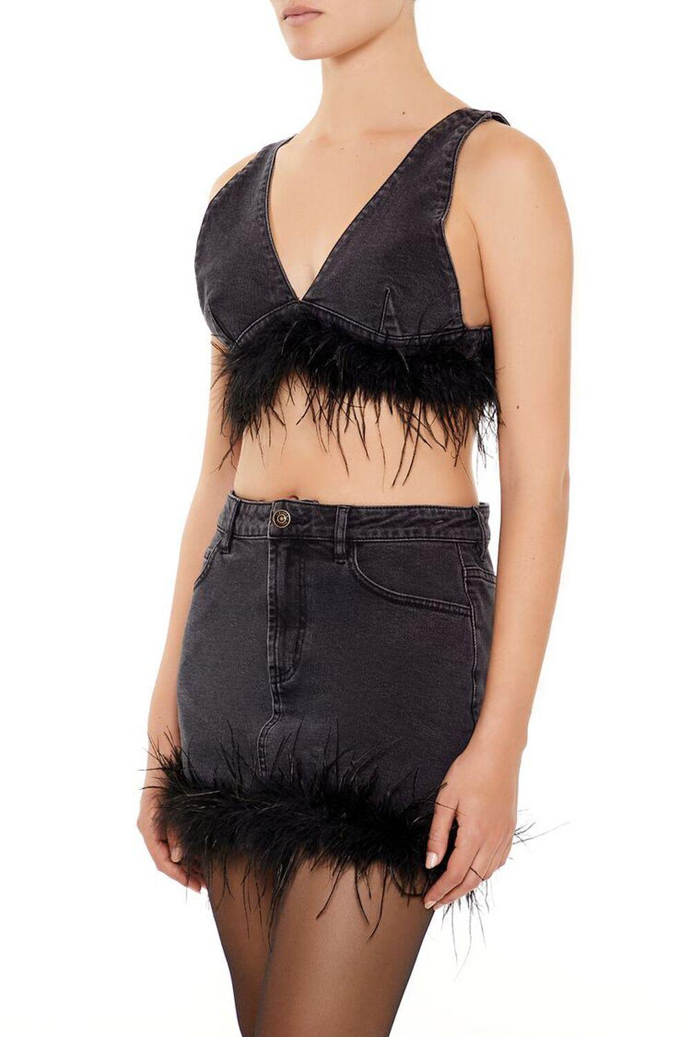 Feather-Trim Denim Bralette | Forever 21 Product Image