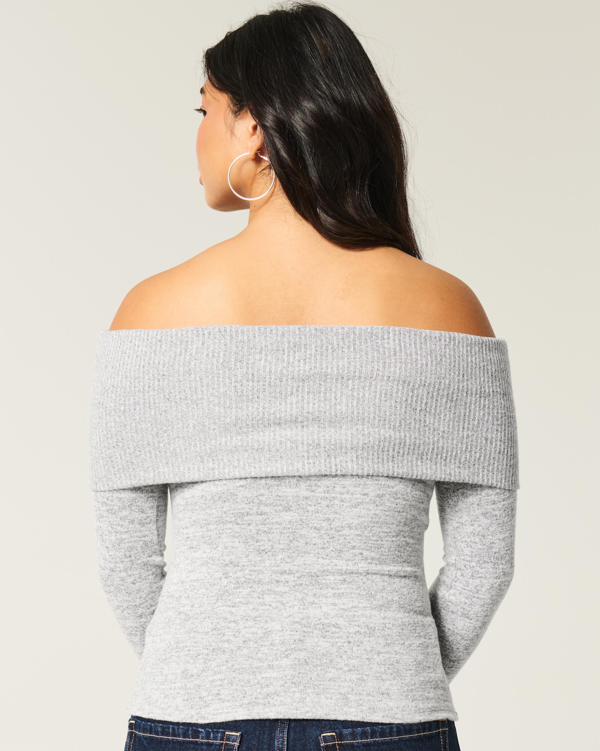 Long-Sleeve Foldover Off-the-Shoulder Top Product Image